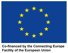 European union star flag and under it text that reads: Co-financed by the Connecting Europe Facility of the European union